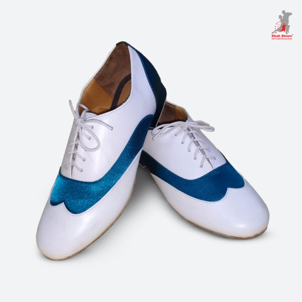Men's White & Teal Two-Tone Dance Shoes