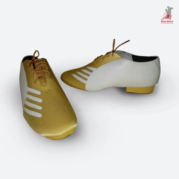 Men's Gold Satin & White Leather Salsa & Bachata Dance Shoes