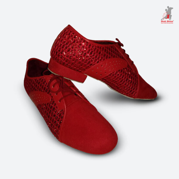 Dazzling Red Glitter Mesh & Suede Practice/Performance Dance Shoe